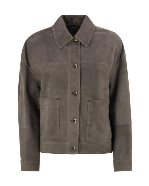 Brunello Cucinelli Brown Couture Leather Shirt Jacket