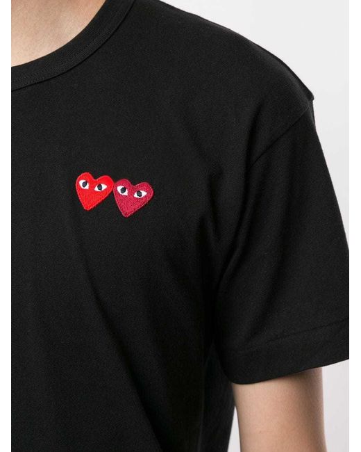 COMME DES GARÇONS PLAY Black Double Heart Appliquéd T-Shirt for men