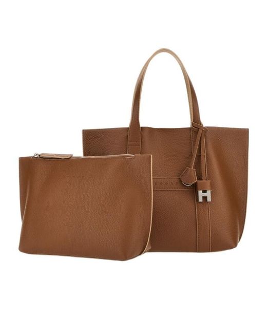 Hogan Brown Logo Embossed Top Handle Bag