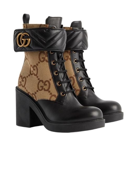 Gucci Brown Monogram Panelled Ankle Boots
