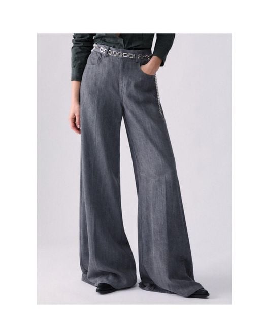Liu Jo Gray Flare Pants With Belt