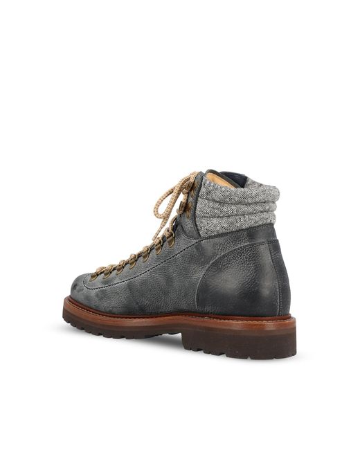 Brunello Cucinelli Gray Leather Panelled Boots for men