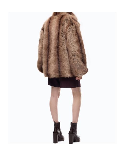Pinko Brown Fur-Look Caban