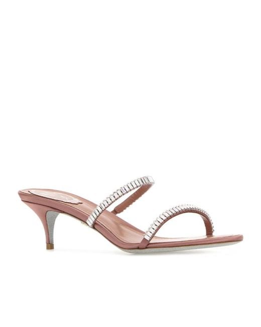Rene Caovilla Pink Spark Crystal-Strap Heeled Sandals