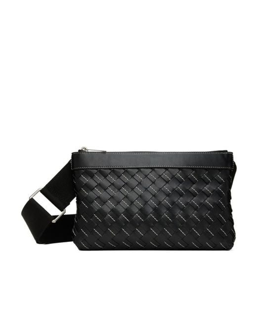 Bottega Veneta Black Intreciato Knitted Shoulder Bag for men