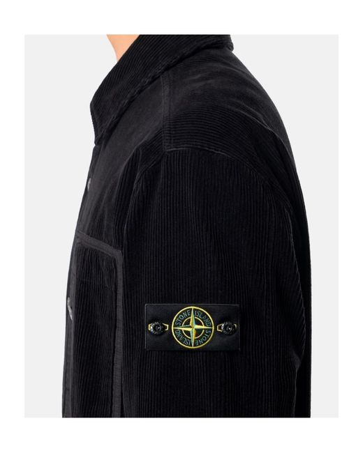 Stone Island Blue Logo Patch Corduroy Shirt for men