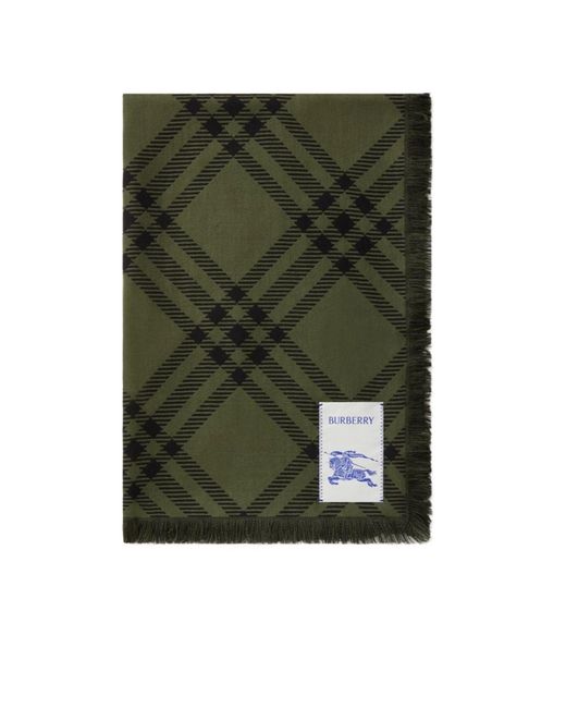 Burberry Green Wide Check Wool Silk Scarf