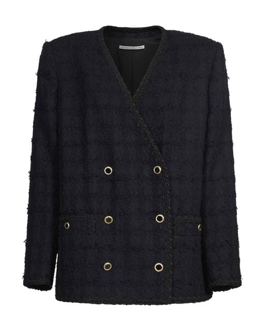 Alessandra Rich Black Check Tweed Bouclé Double-Breasted Jacket