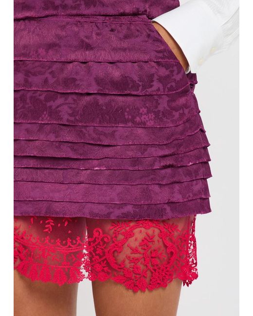 Saint Laurent Purple Tiered Floral-Jacquard Woven Mini Skirt