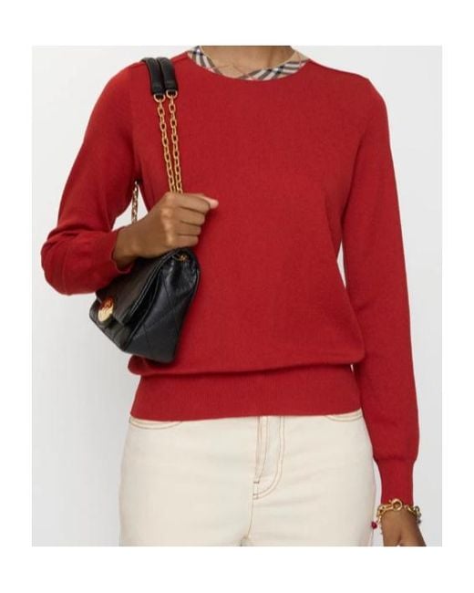 Burberry Red Checked-Neck Knitted Jumper