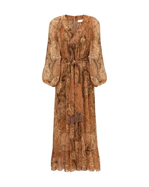 Zimmermann Brown Carousel Paisley-Print Tassel-Detail Maxi Dress
