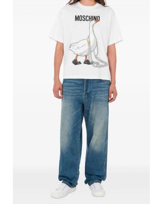 Moschino White Goose Organic Cotton Jersey T-Shirt