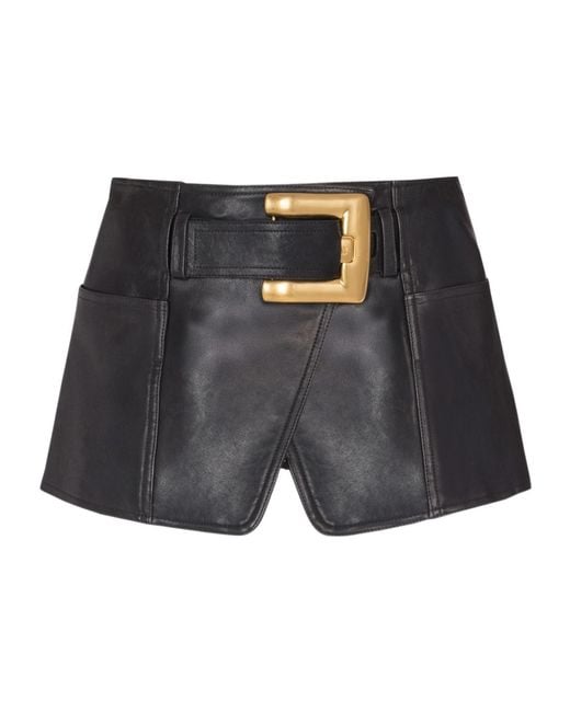 Balmain Gray Belted Leather Mini Skirt