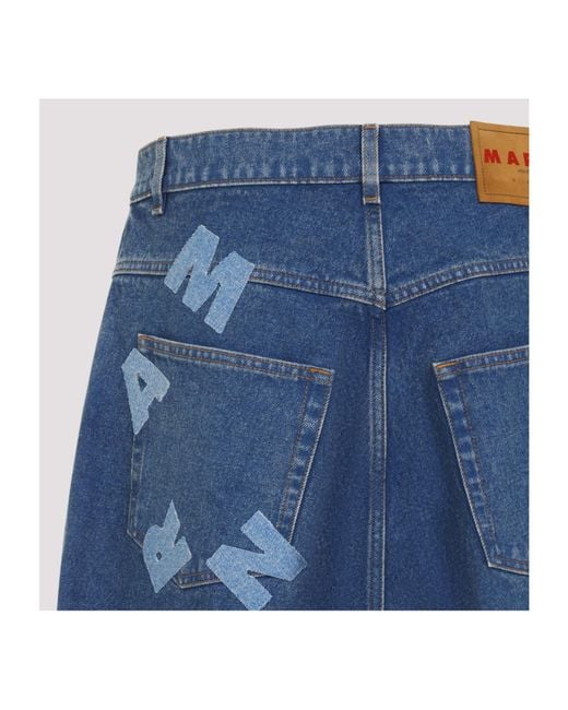 Marni Blue Logo Printed Wide-Leg Jeans for men