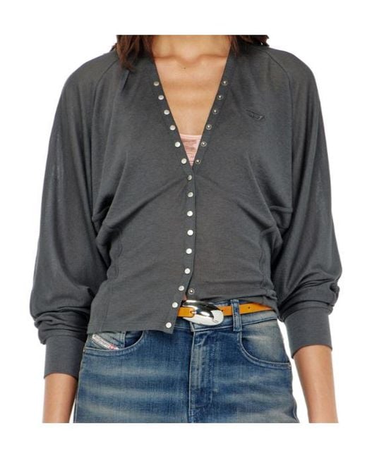 DIESEL Gray Tencel-Blend Cardigan Top With Batwing Sleeves