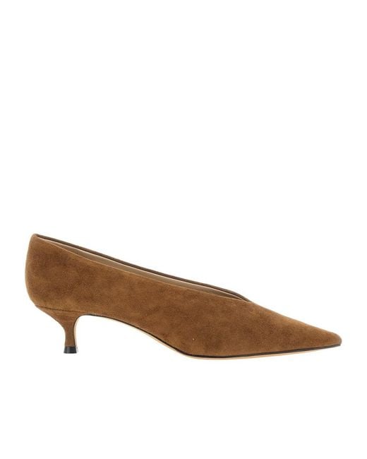 Le Monde Beryl Brown Pointed-Toe Kitten Heel Pumps