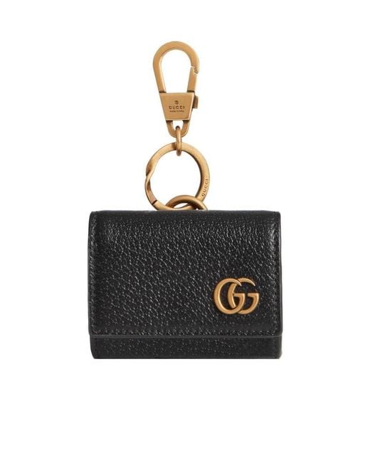 Gucci Black Double G Leather Wallet Keyring for men