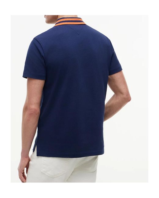 Tommy Hilfiger Blue Regular Fit Tipped Collar Jersey Polo Shirt for men