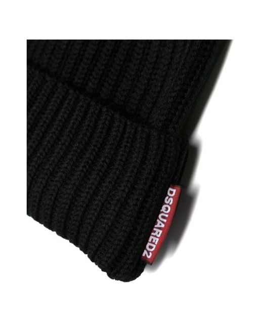 DSquared² Black Logo Patch Scarf-Beanie Set for men