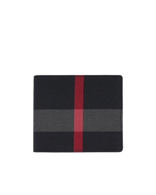 Burberry Black Large Check Double Folding Wallet for men