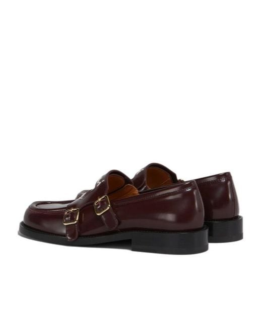 Marni Brown Burgundy Leather Loafer With Double Buckle
