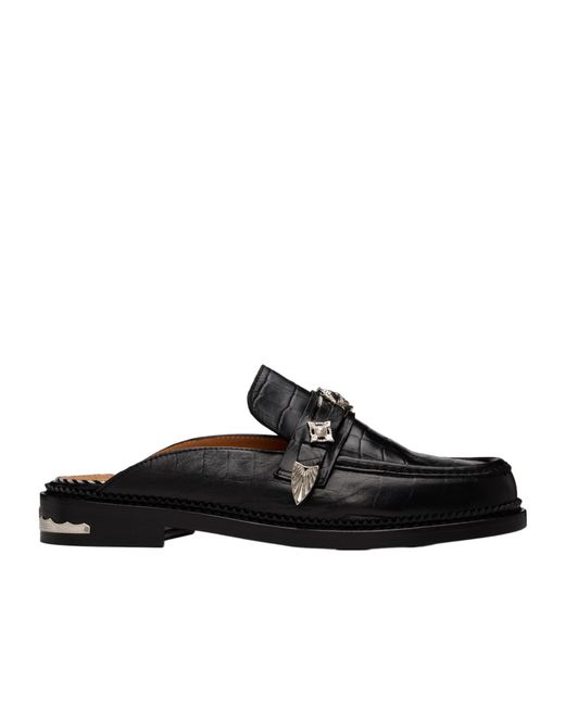Toga Virilis Black Crocodile-Embossed Mules for men