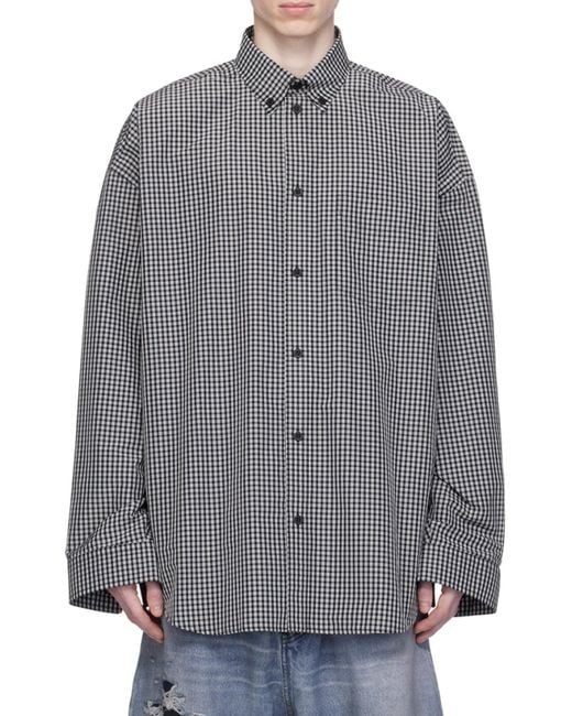 Balenciaga Gray Checked Oversized Shirt for men