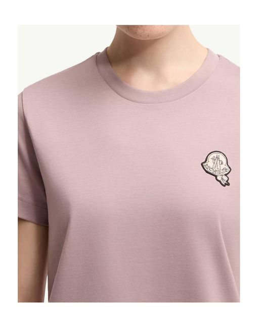Moncler Pink Logo Patch Cotton T-Shirt