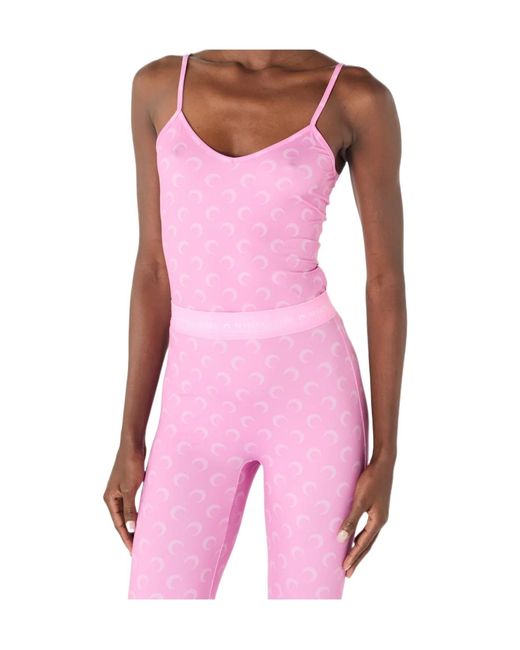 MARINE SERRE Pink Moon Printed Jersey Staps Top
