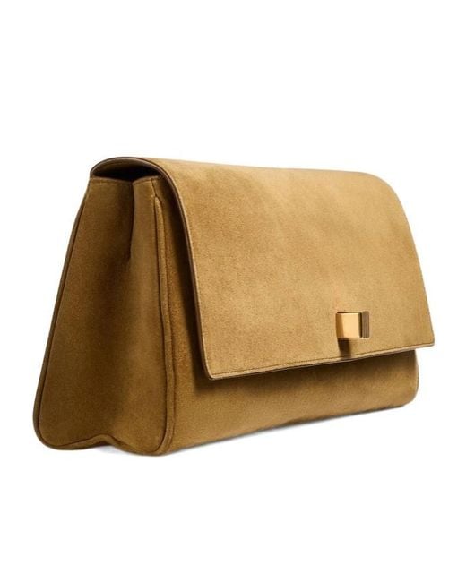 Khaite Brown Audrey Flap Clutch Bag