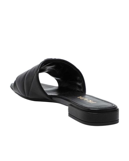 Prada Black Quilted Leather Logo Sandals