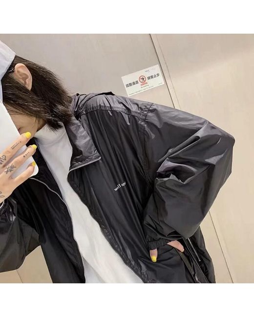 we11done Black Logo-Print Hooded Jacket for men