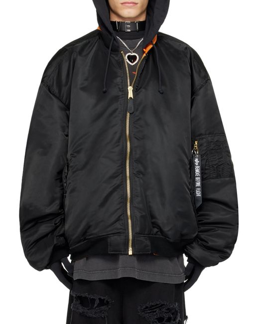 Vetements Black Hooded Bomber Jacket for men