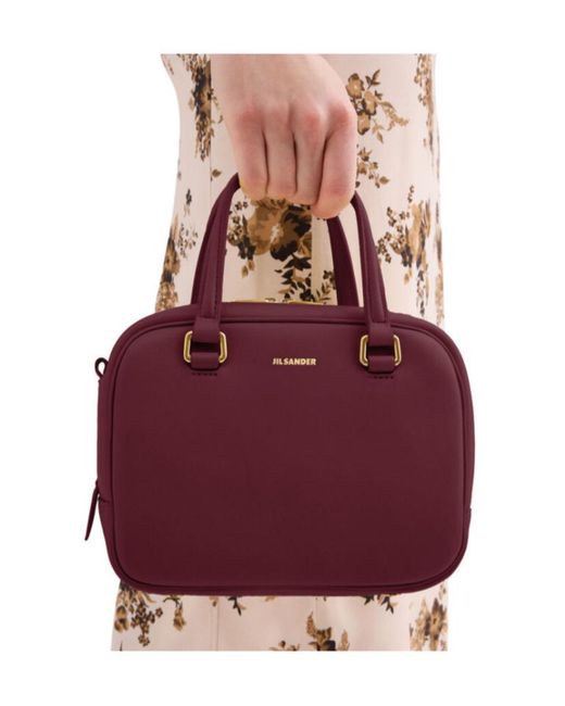 Jil Sander Red Vision Small Small-Sized Leather Crossbody Bag With Embossed Logo