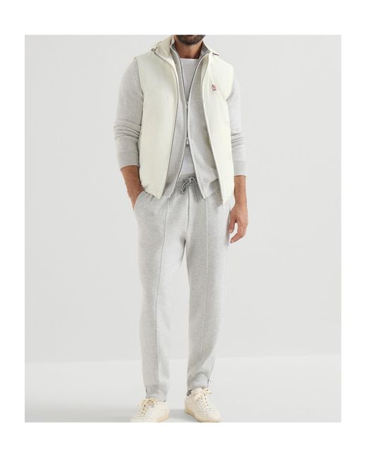 Brunello Cucinelli White Cashmere Double Knit Cardigan With Zipper And Logo for men
