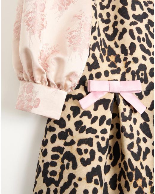 Valentino Natural Leopard Printed Puff-Sleeved Mini Dress