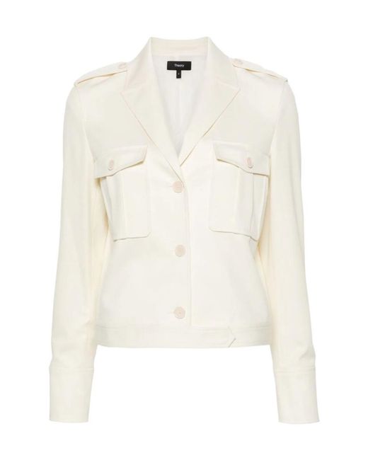 Theory White Buttoned Straight Hem Cropped Jacket