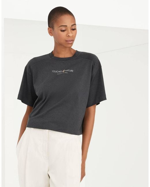 Brunello Cucinelli Blue Slogan Printed Crewneck T-Shirt