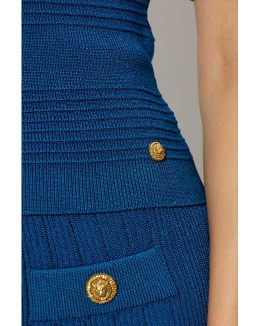 Balmain Blue Short-Sleeved Knitwear