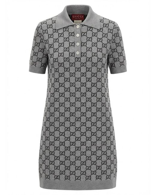 Gucci Gray Allover Gg Patterned Short-Sleeved Polo Dress