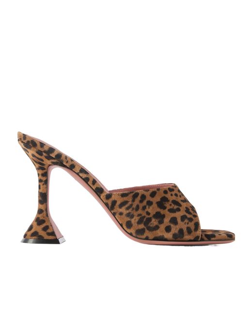 AMINA MUADDI Brown Lupita Leopard-Print Suede Mules