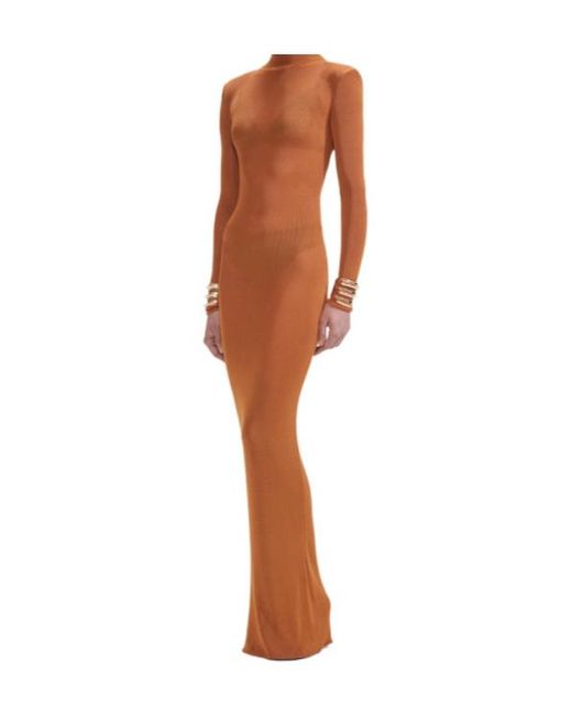 Self-Portrait Brown High-Neck Long-Sleeve Dress