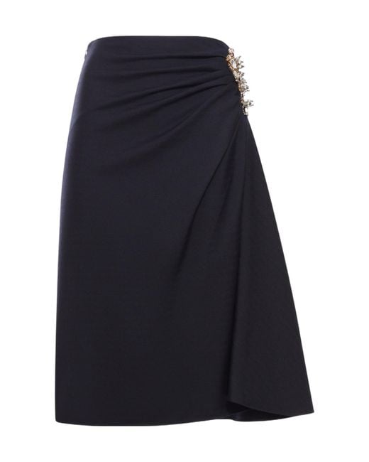 Dries Van Noten Blue Sovora Wool Midi Skirt