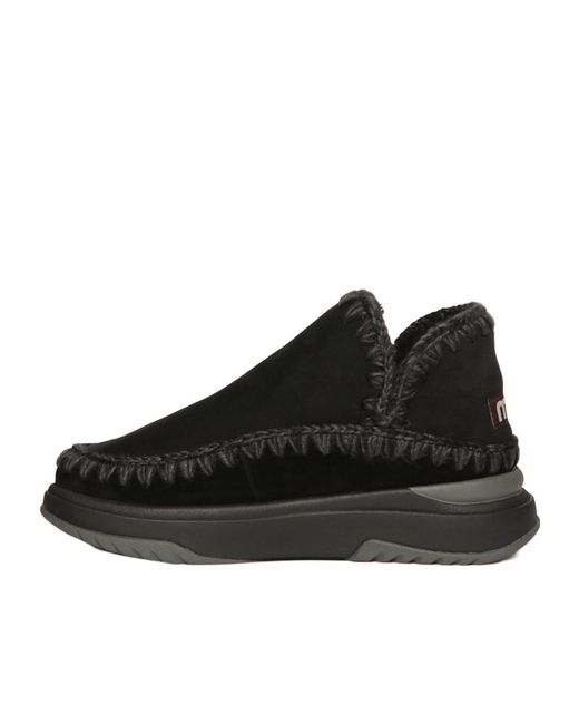 Mou Black Stitch-Trim Ankle Boots