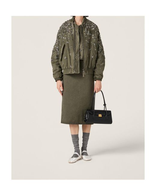 Miu Miu Green Garment-Dyed Gabardine Bomber Jacket
