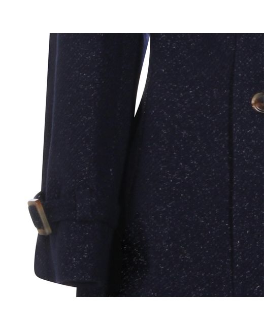 Brunello Cucinelli Blue Double-Breasted Belted Coat for men