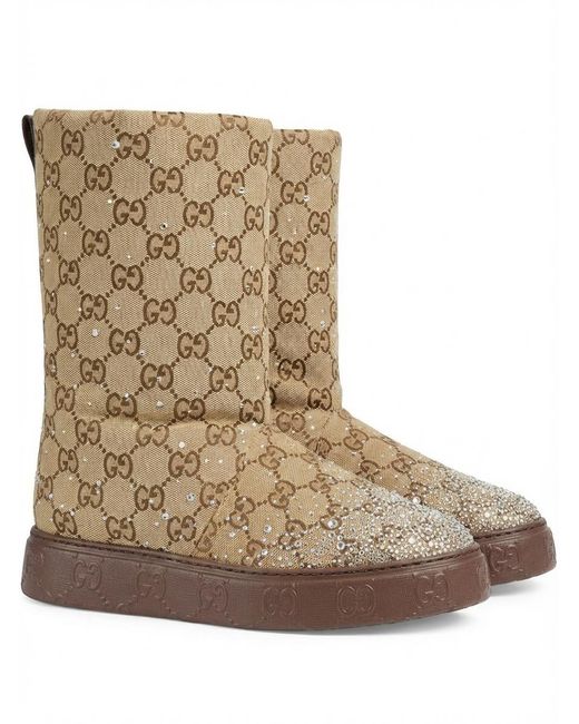 Gucci Brown Monogrammed Embellished Boots