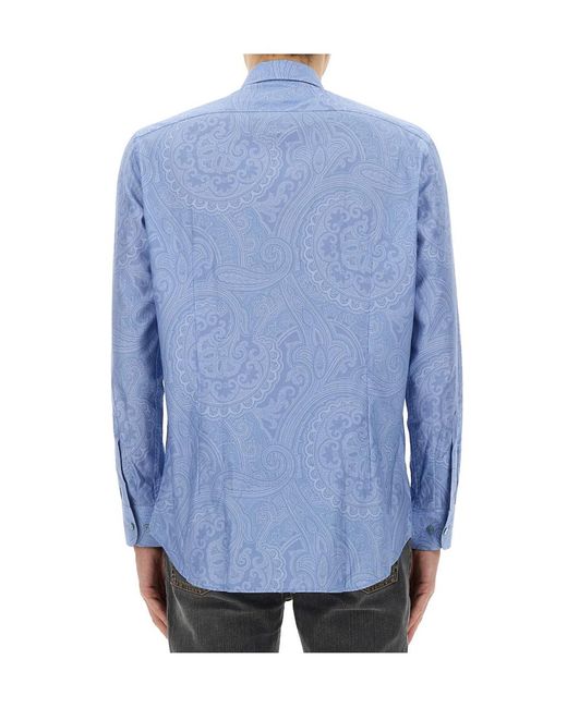 Etro Blue Paisley-Print Button-Up Shirt for men