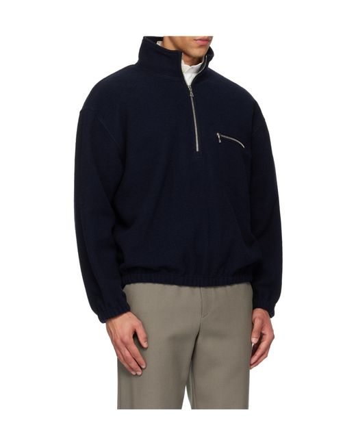 Rier Blue Half-Zip Fleece Sweatshirt for men