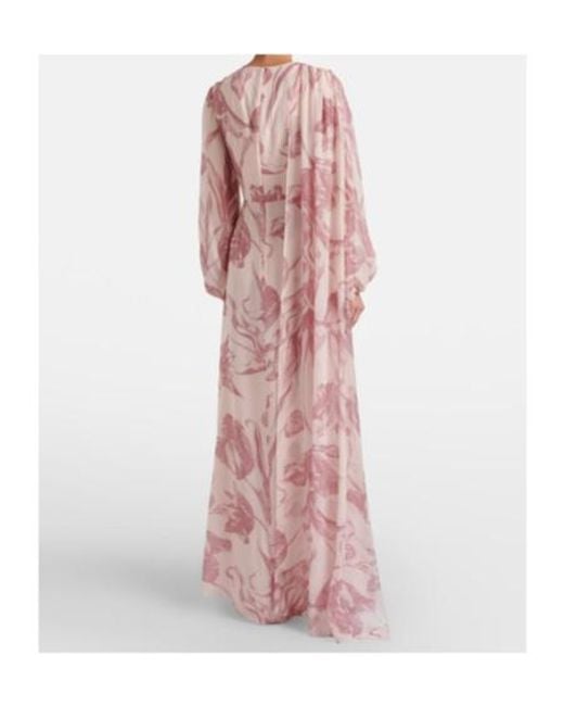 Erdem Pink Draped Floral Silk Voile Gown